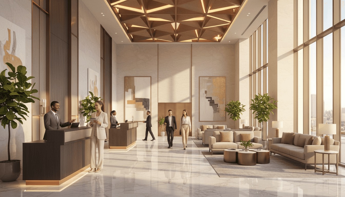 Hotel lobby with professional service desk