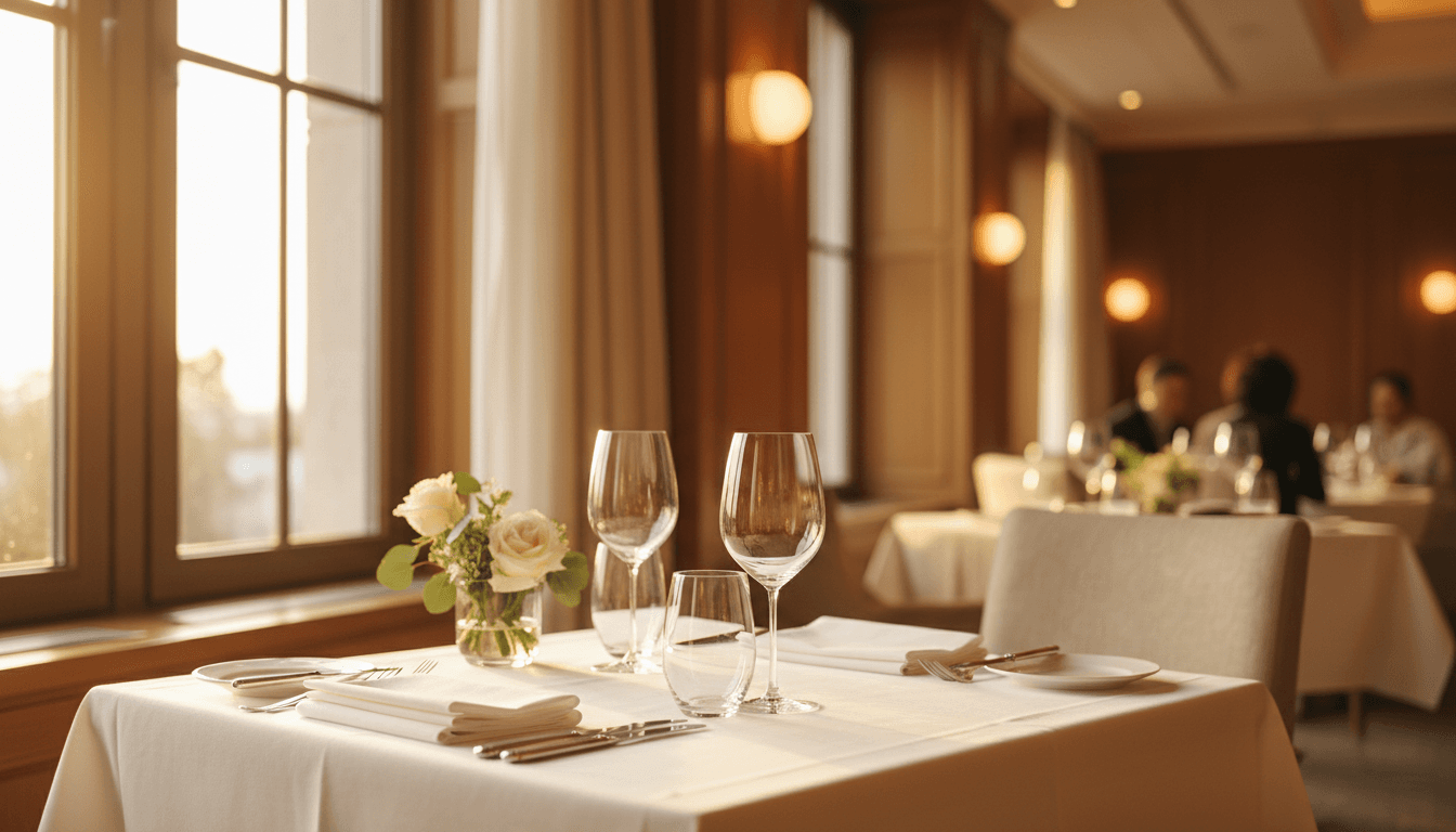Fine dining restaurant with elegant table settings