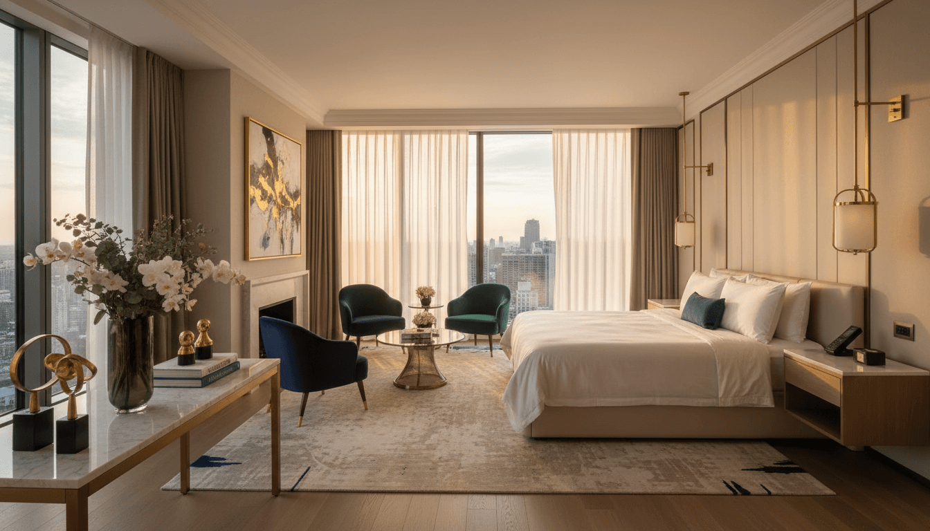 Modern casino hotel suite with premium furnishings