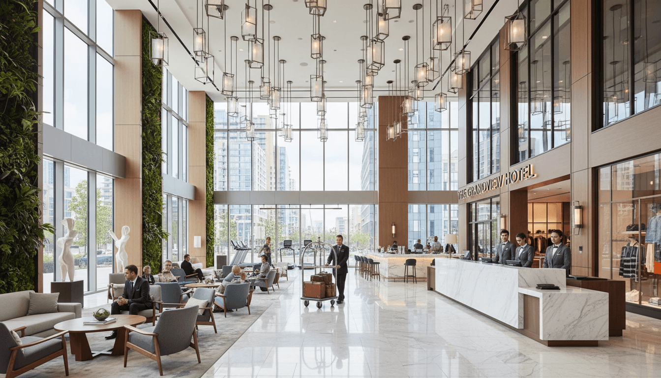 Modern casino hotel lobby with contemporary design