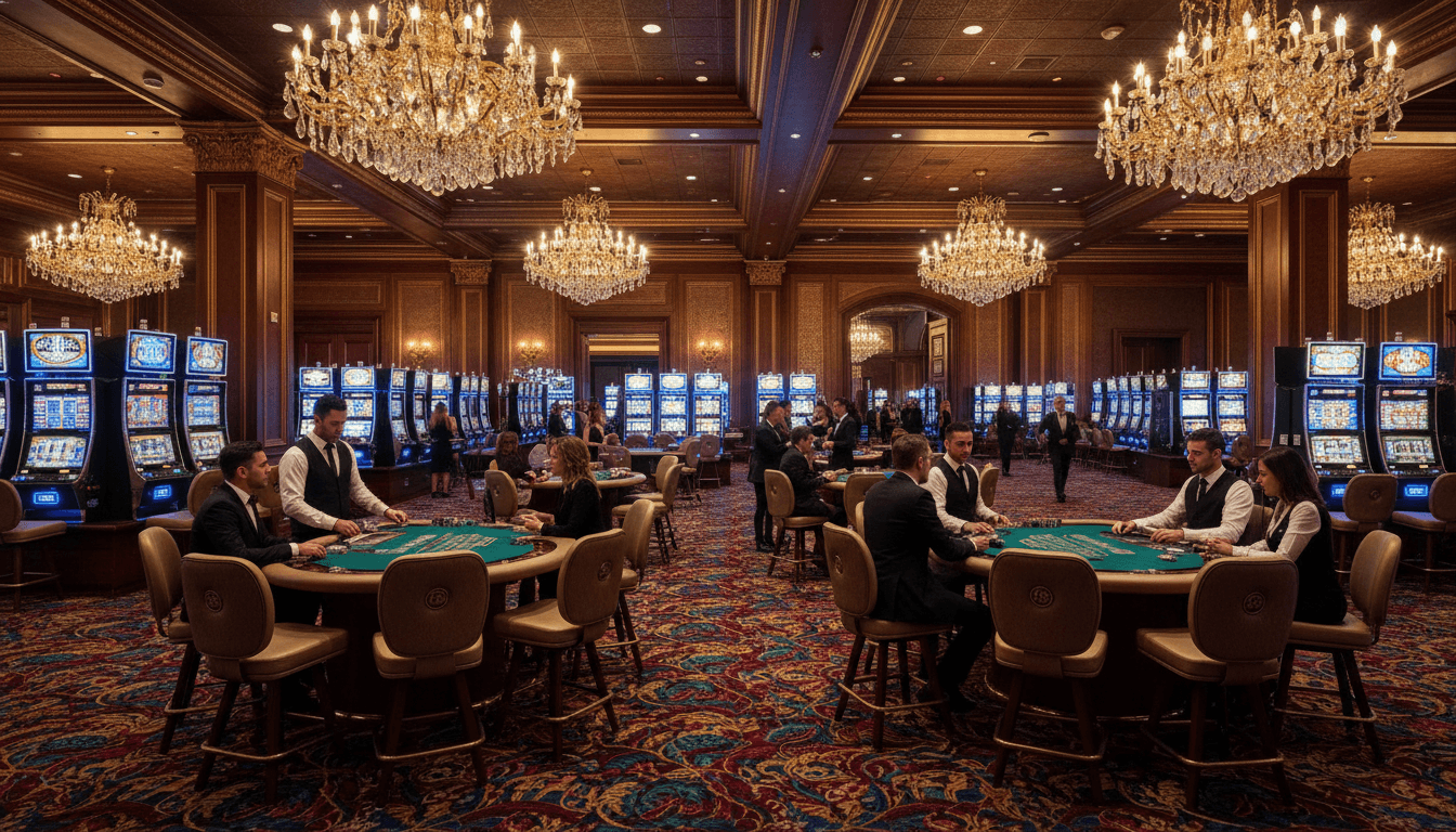 Modern UK casino hotel lobby with gaming area and elegant design
